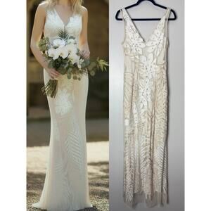 NEW BHLDN ISMAY WEDDING GOWN BRIDE BRIDAL RECEPTION WHITE IVORY NUDE EMBROIDERED